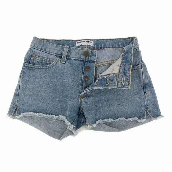American Apparel Y2K Button-Fly Denim Shorts size 24 Retro 3" Cut-offs - Picture 3 of 9